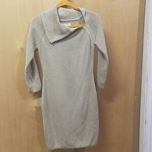 Calvin Klein Gold Metallic Sweater Dress Size Small Envelope Collar Neck
